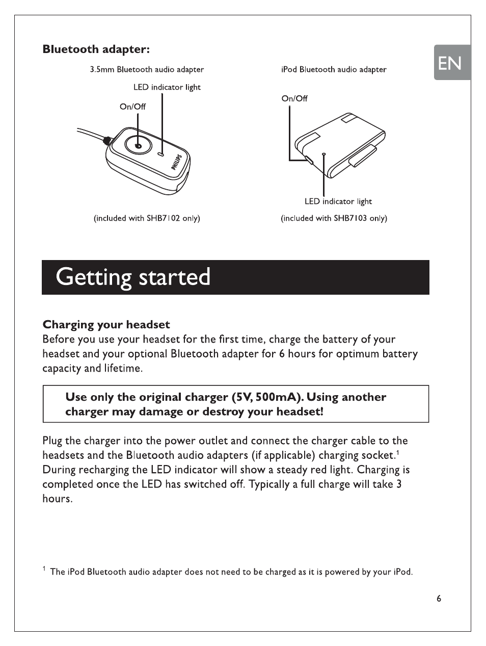 Getting started | Philips SHB7100/7102/7103 User Manual | Page 8 / 53