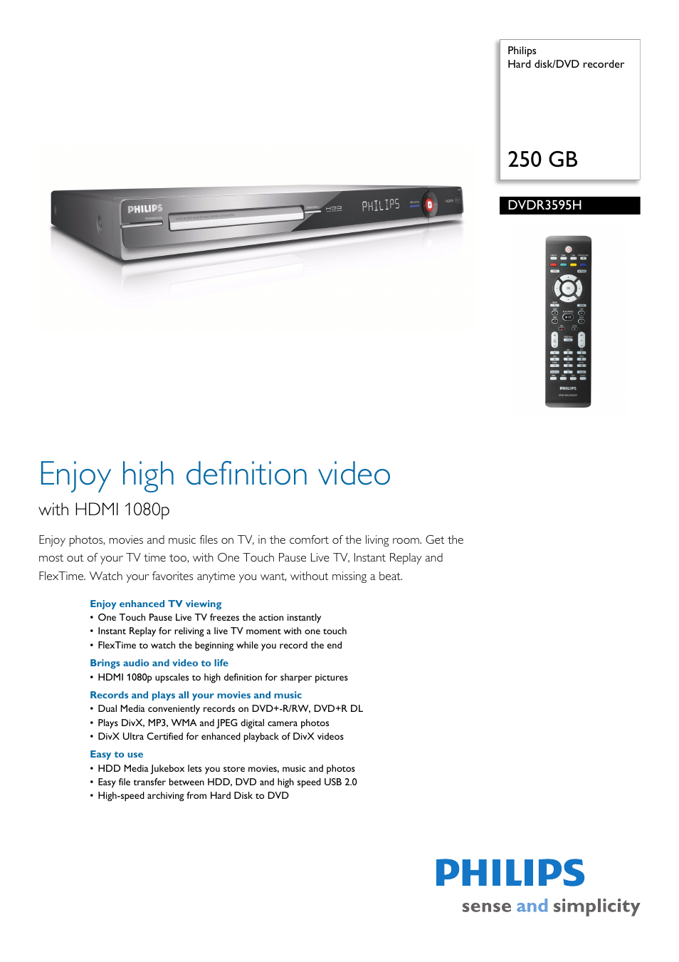Philips DVDR3595H User Manual | 3 pages