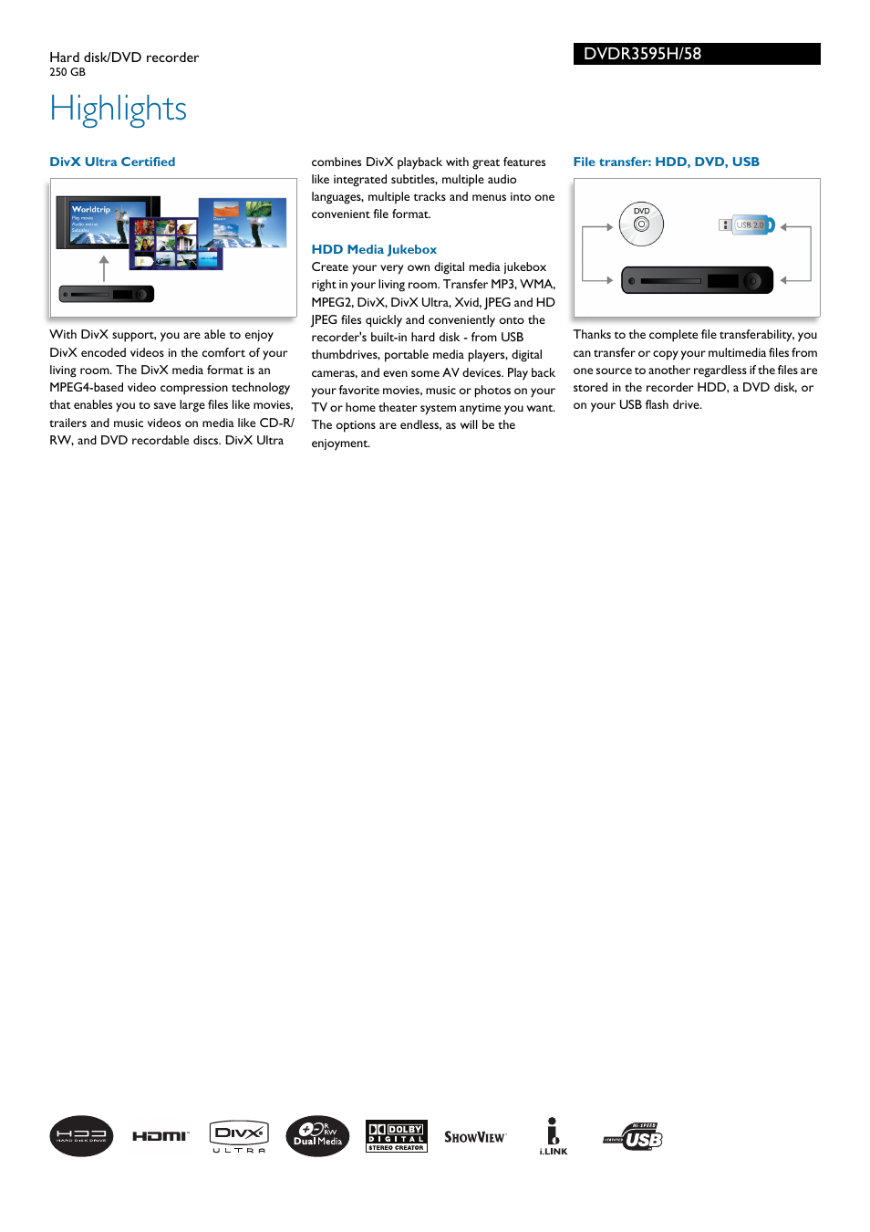 Highlights | Philips DVDR3595H User Manual | Page 2 / 3