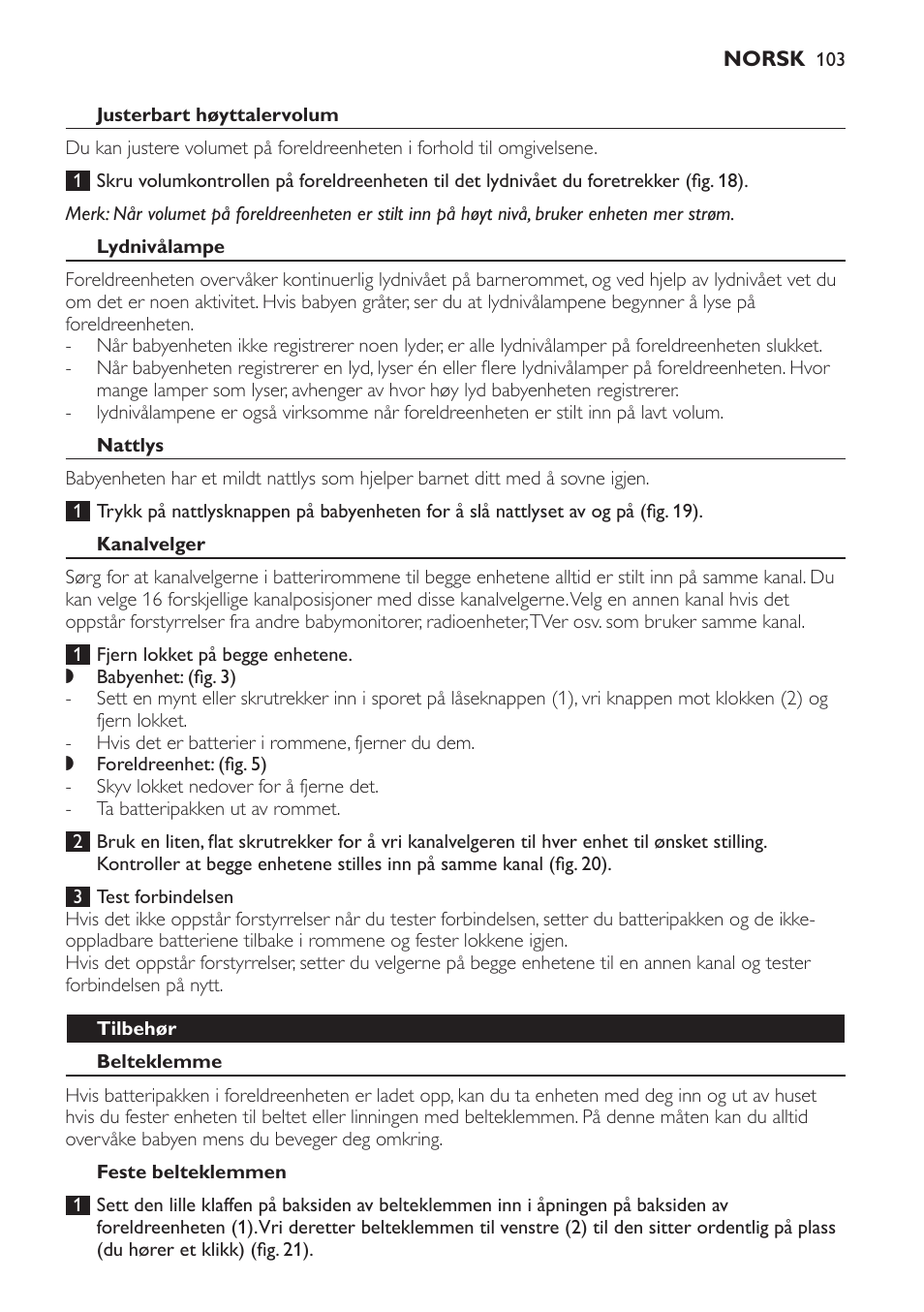 Justerbart høyttalervolum, Lydnivålampe, Nattlys | Kanalvelger, Tilbehør, Belteklemme, Feste belteklemmen | Philips SCD481 User Manual | Page 103 / 152