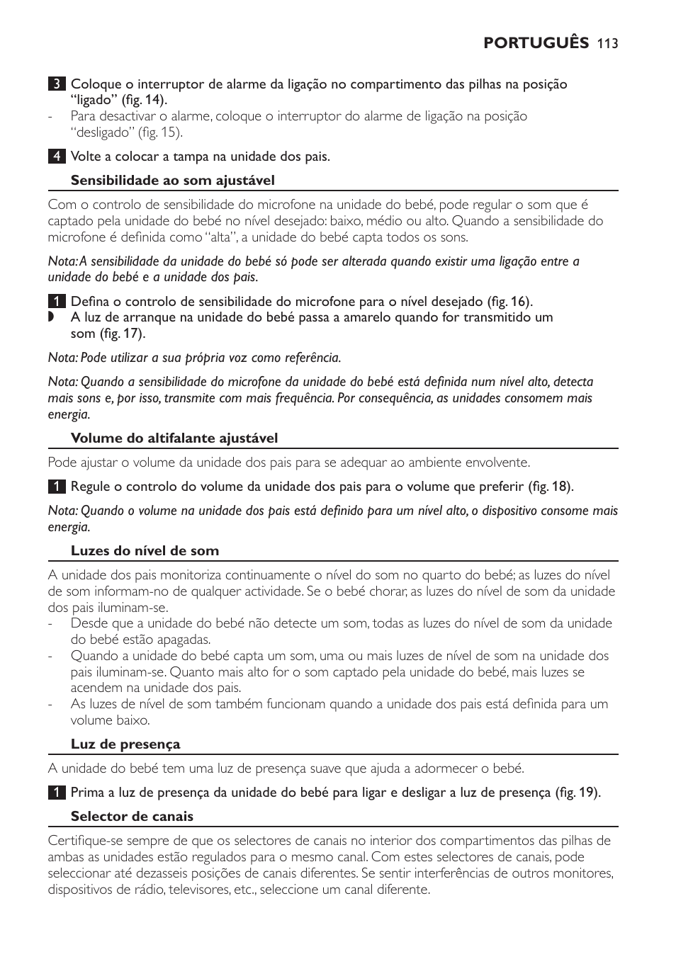 Sensibilidade ao som ajustável, Volume do altifalante ajustável, Luzes do nível de som | Luz de presença, Selector de canais | Philips SCD481 User Manual | Page 113 / 152