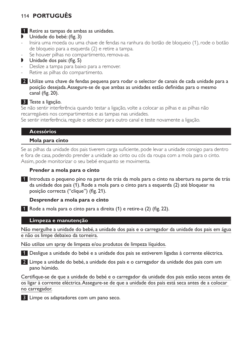 Acessórios, Mola para cinto, Prender a mola para o cinto | Desprender a mola para o cinto, Limpeza e manutenção, Armazenamento | Philips SCD481 User Manual | Page 114 / 152