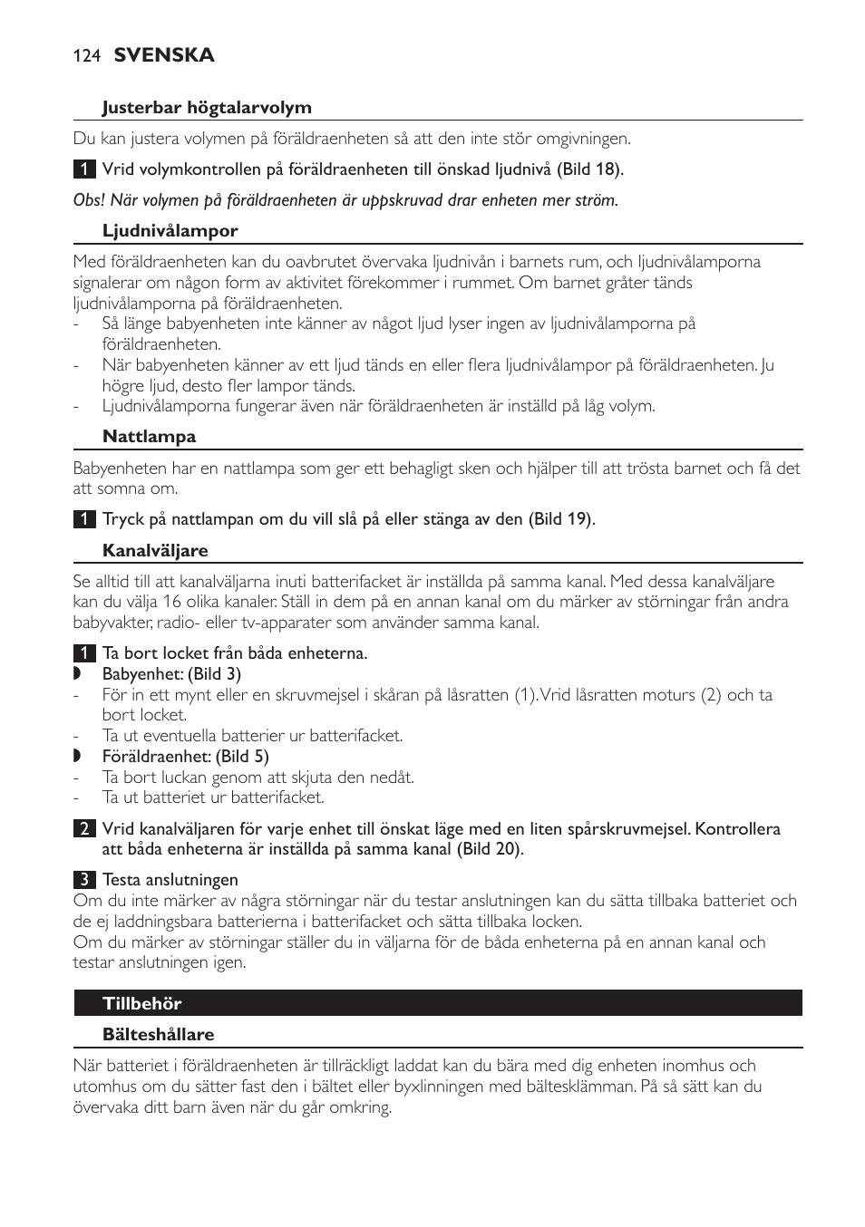 Ljudnivålampor, Nattlampa, Kanalväljare | Tillbehör, Bälteshållare, Fästa bältesklämman | Philips SCD481 User Manual | Page 124 / 152