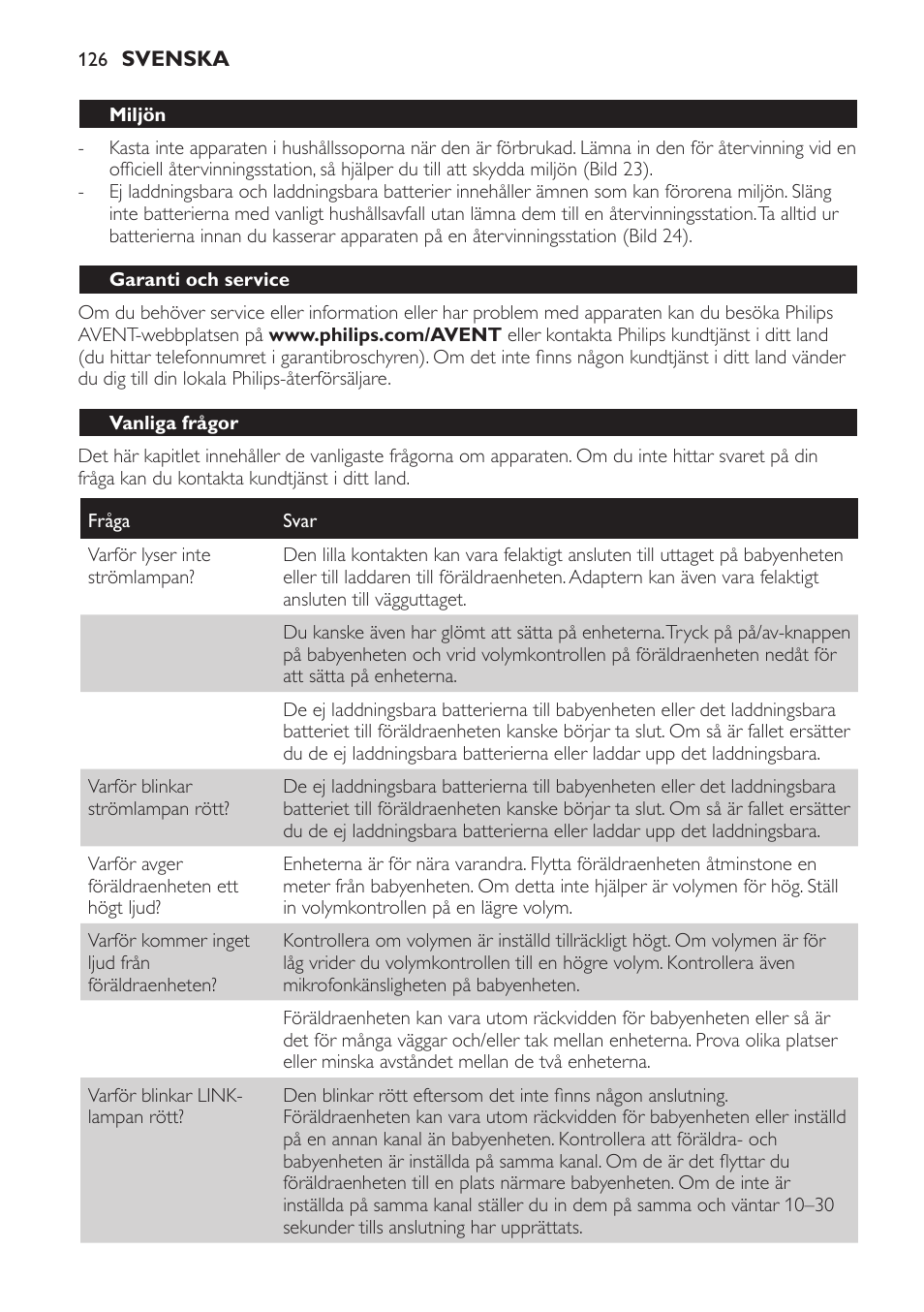 Miljön, Garanti och service, Vanliga frågor | Philips SCD481 User Manual | Page 126 / 152