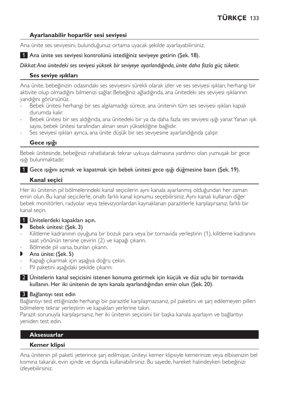 Ayarlanabilir hoparlör sesi seviyesi, Ses seviye ışıkları, Gece ışığı | Kanal seçici, Aksesuarlar, Kemer klipsi | Philips SCD481 User Manual | Page 133 / 152