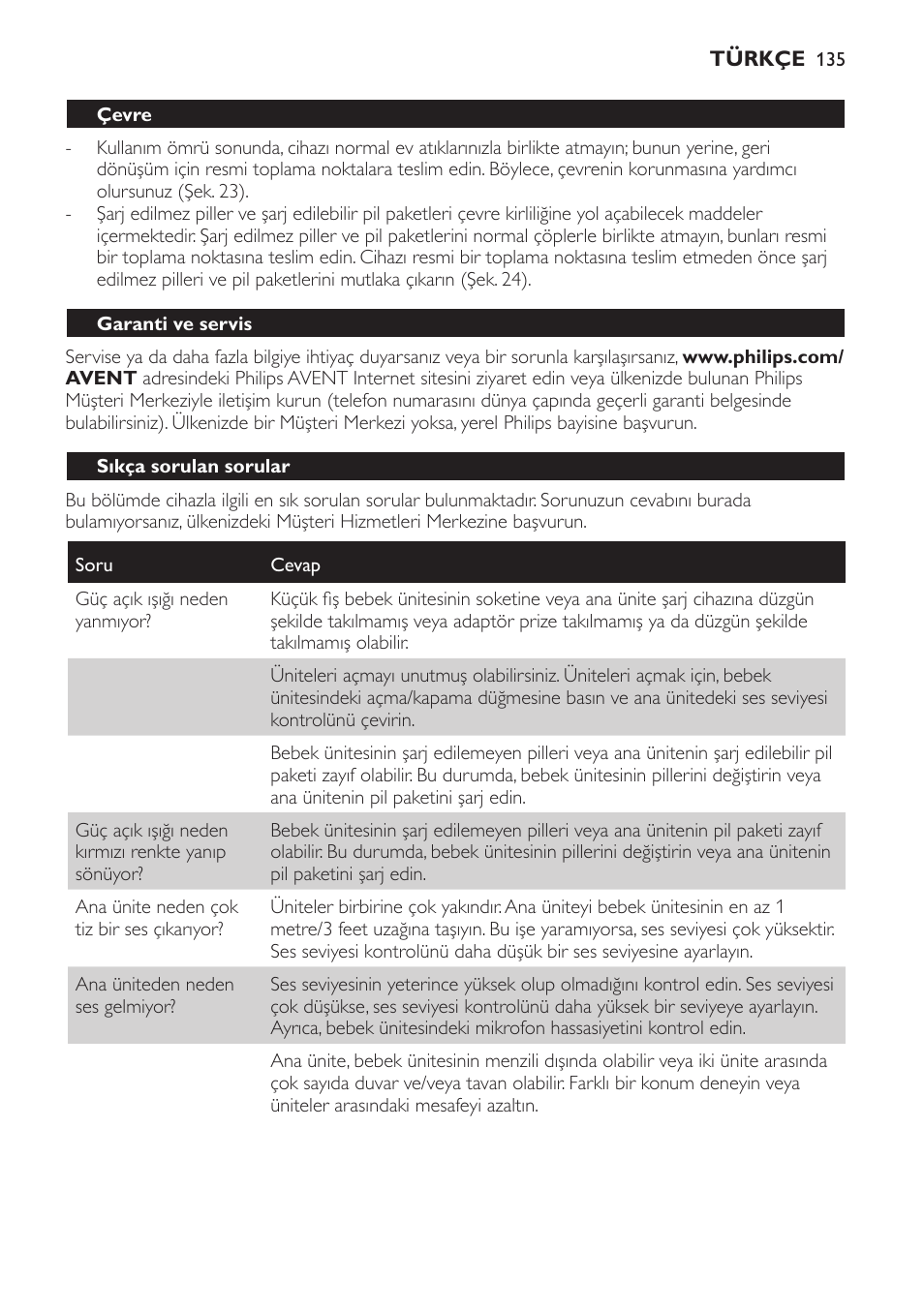 Çevre, Garanti ve servis, Sıkça sorulan sorular | Philips SCD481 User Manual | Page 135 / 152