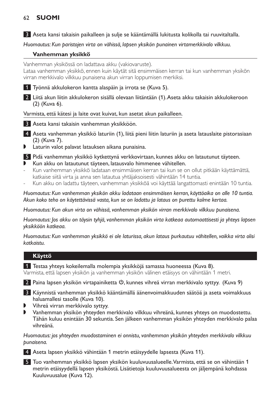 Vanhemman yksikkö, Käyttö | Philips SCD481 User Manual | Page 62 / 152