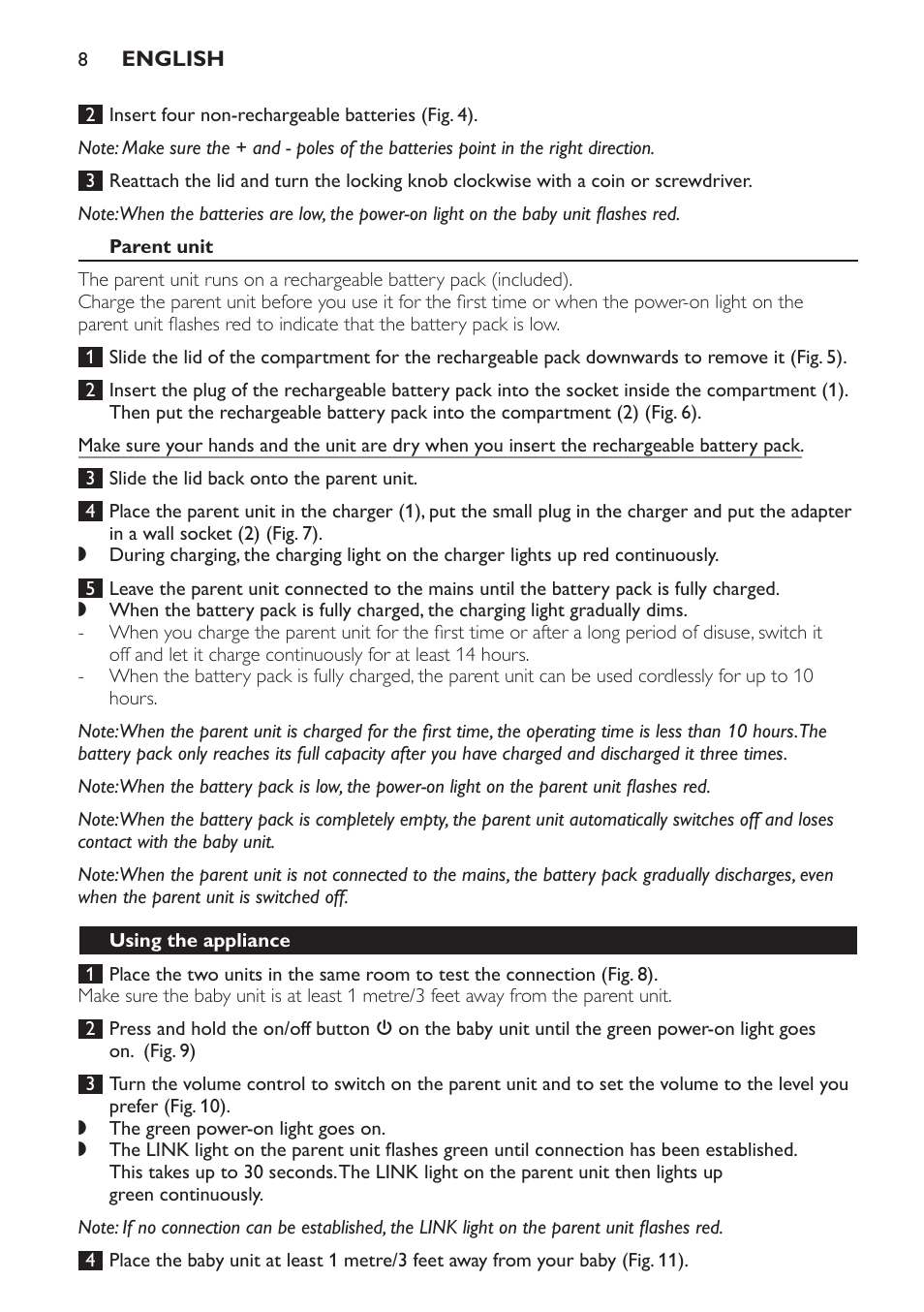 Parent unit, Using the appliance | Philips SCD481 User Manual | Page 8 / 152