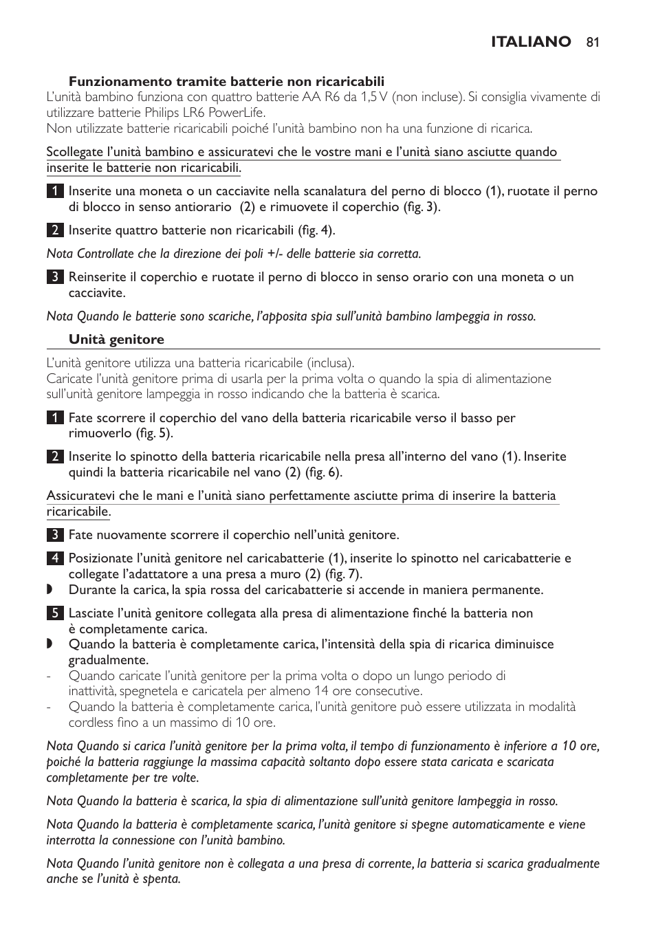 Funzionamento tramite batterie non ricaricabili, Unità genitore | Philips SCD481 User Manual | Page 81 / 152