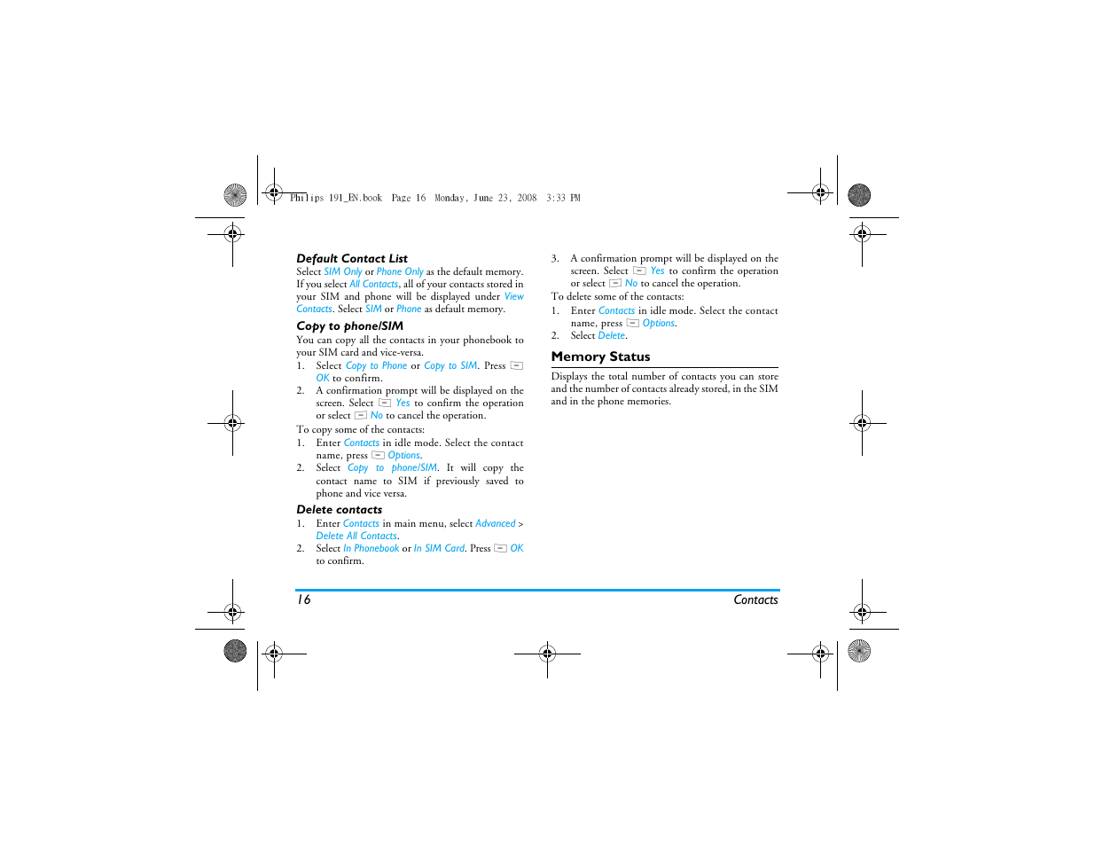 Memory status | Philips 191 User Manual | Page 17 / 39