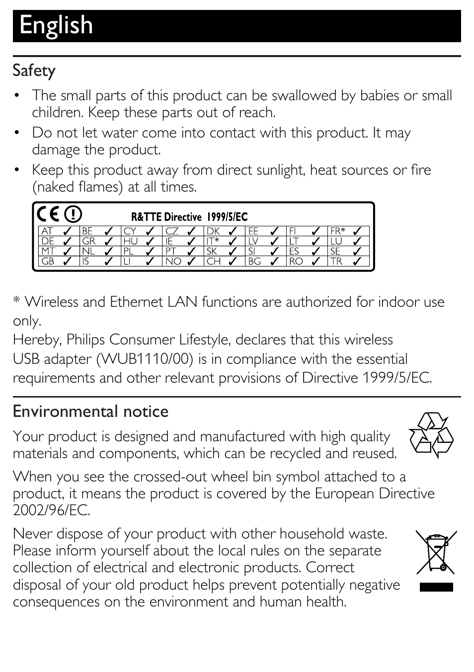 English | Philips WUB1110/00 User Manual | Page 2 / 12