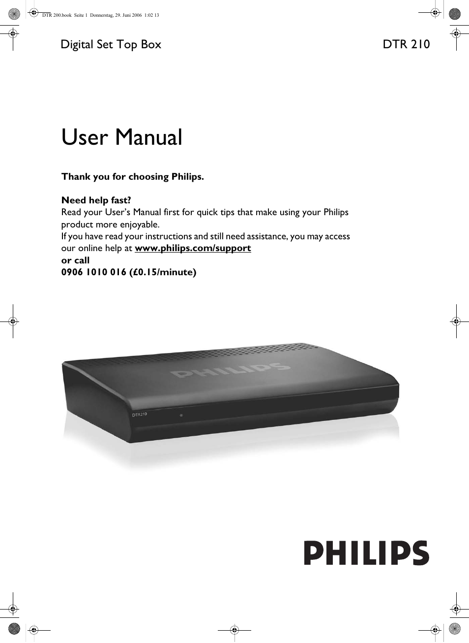 Philips Digital Set Top Box DTR210 User Manual | 20 pages