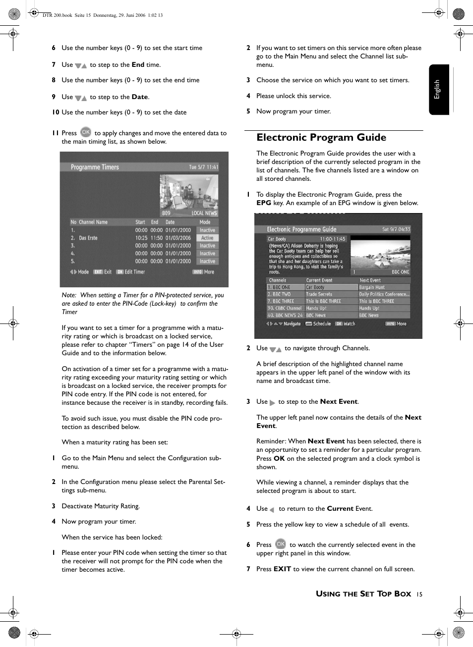Electronic program guide | Philips Digital Set Top Box DTR210 User Manual | Page 15 / 20