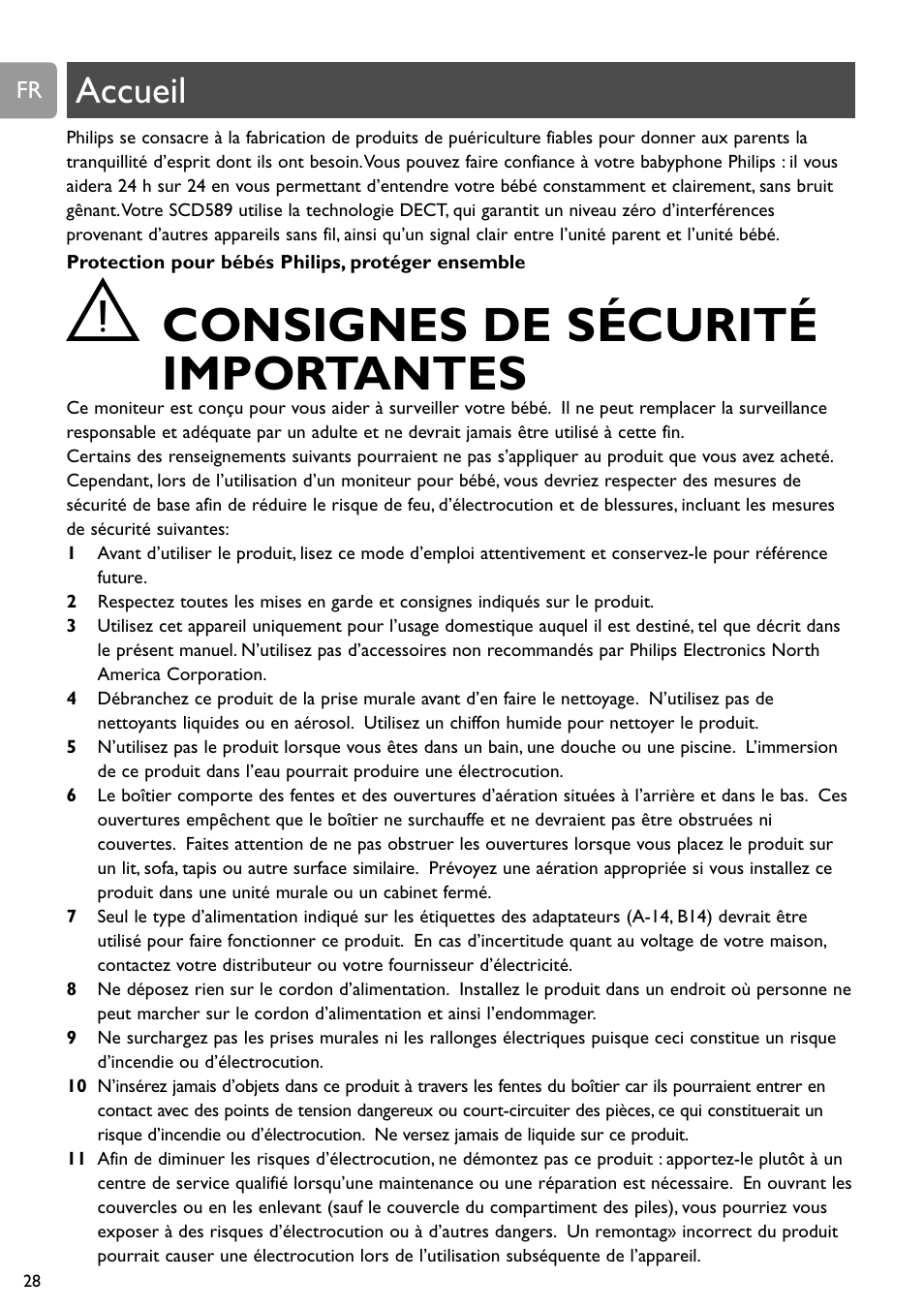 Mode d’emploi, Consignes de sécurité importantes, Chapter | Accueil | Philips SCD589 User Manual | Page 28 / 76