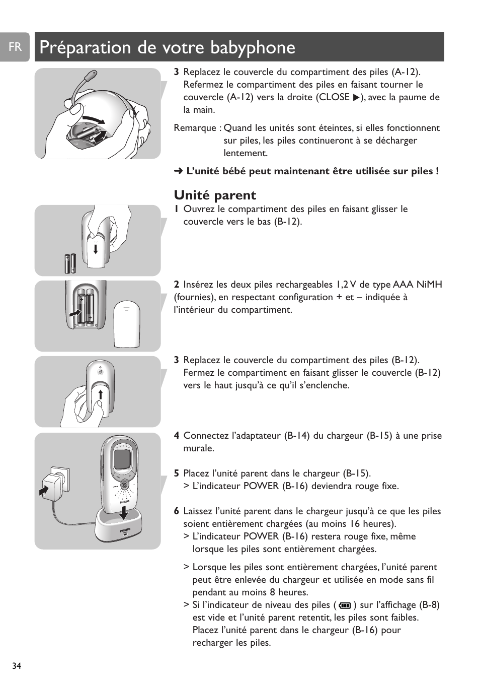 Préparation de votre babyphone, Unité parent | Philips SCD589 User Manual | Page 34 / 76