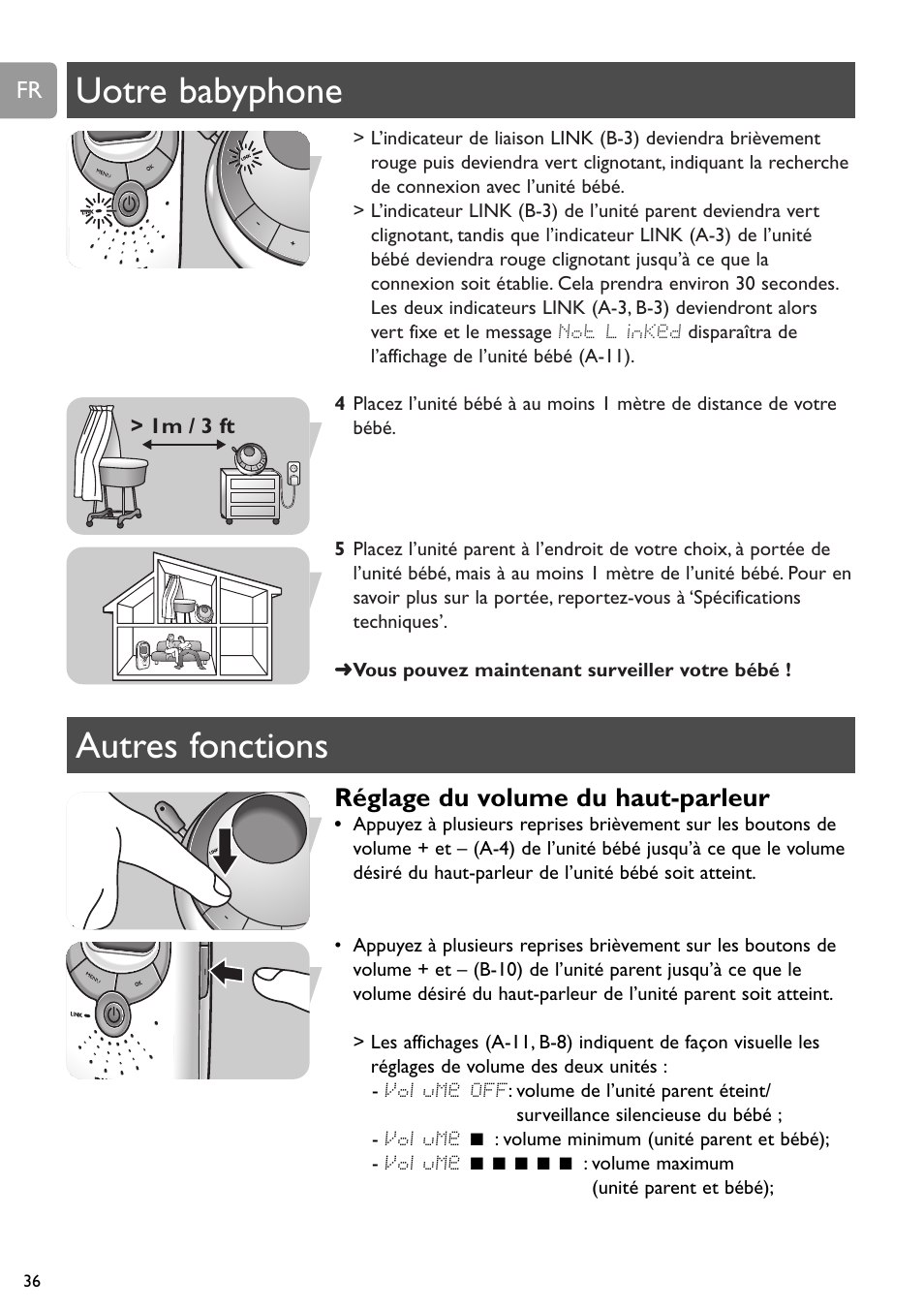 Chapter, Autres fonctions uotre babyphone, Réglage du volume du haut-parleur | Philips SCD589 User Manual | Page 36 / 76