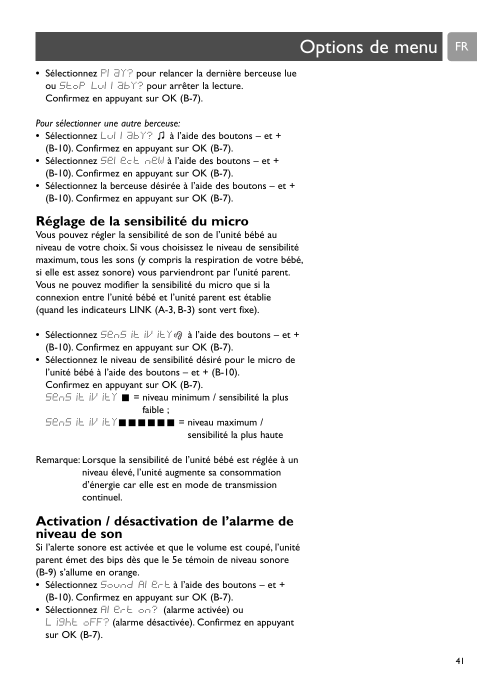 Chapter options de menu, Réglage de la sensibilité du micro | Philips SCD589 User Manual | Page 41 / 76