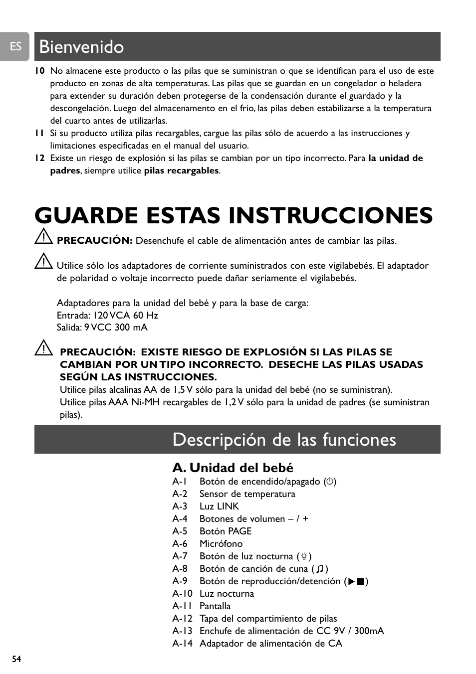 Guarde estas instrucciones, Chapter, Bienvenido | Descripción de las funciones | Philips SCD589 User Manual | Page 54 / 76