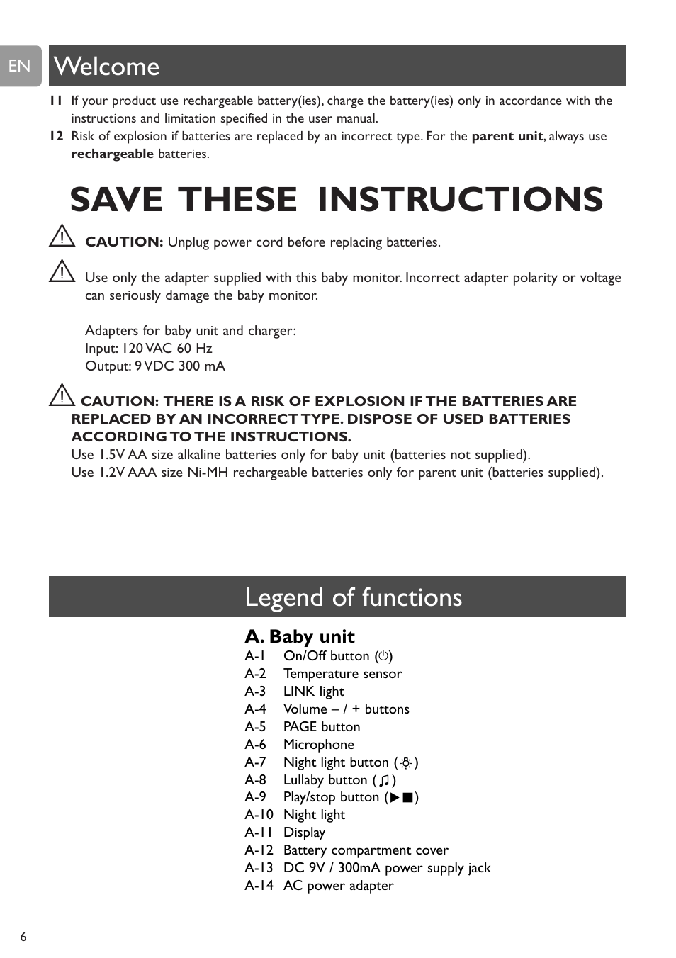 Save these instructions, Welcome, Legend of functions | Philips SCD589 User Manual | Page 6 / 76