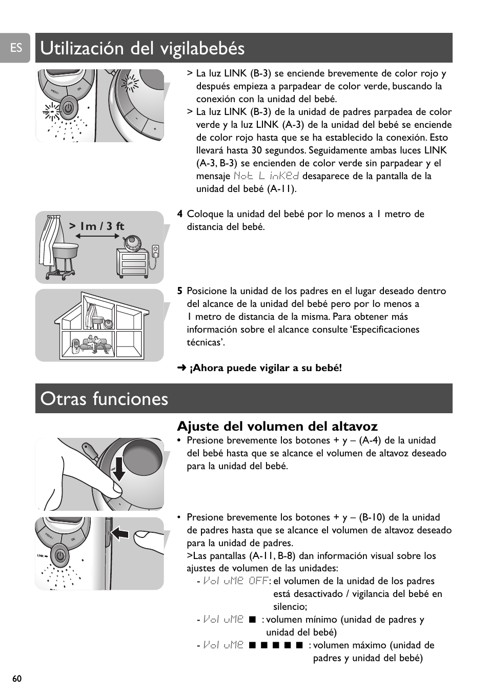 Utilización del vigilabebés otras funciones, Ajuste del volumen del altavoz | Philips SCD589 User Manual | Page 60 / 76