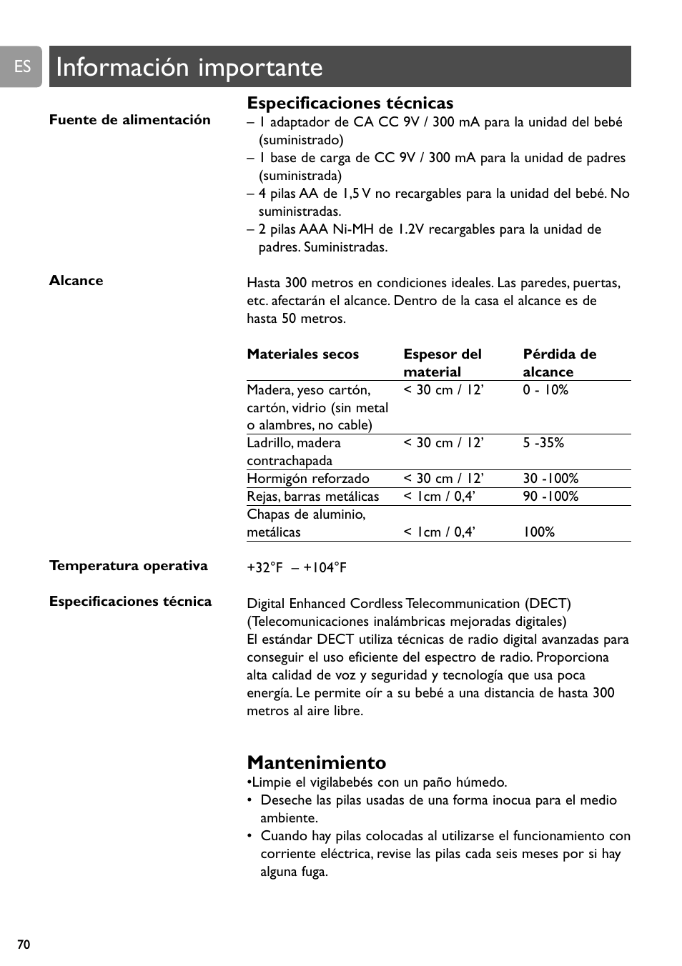 Información importante, Mantenimiento | Philips SCD589 User Manual | Page 70 / 76