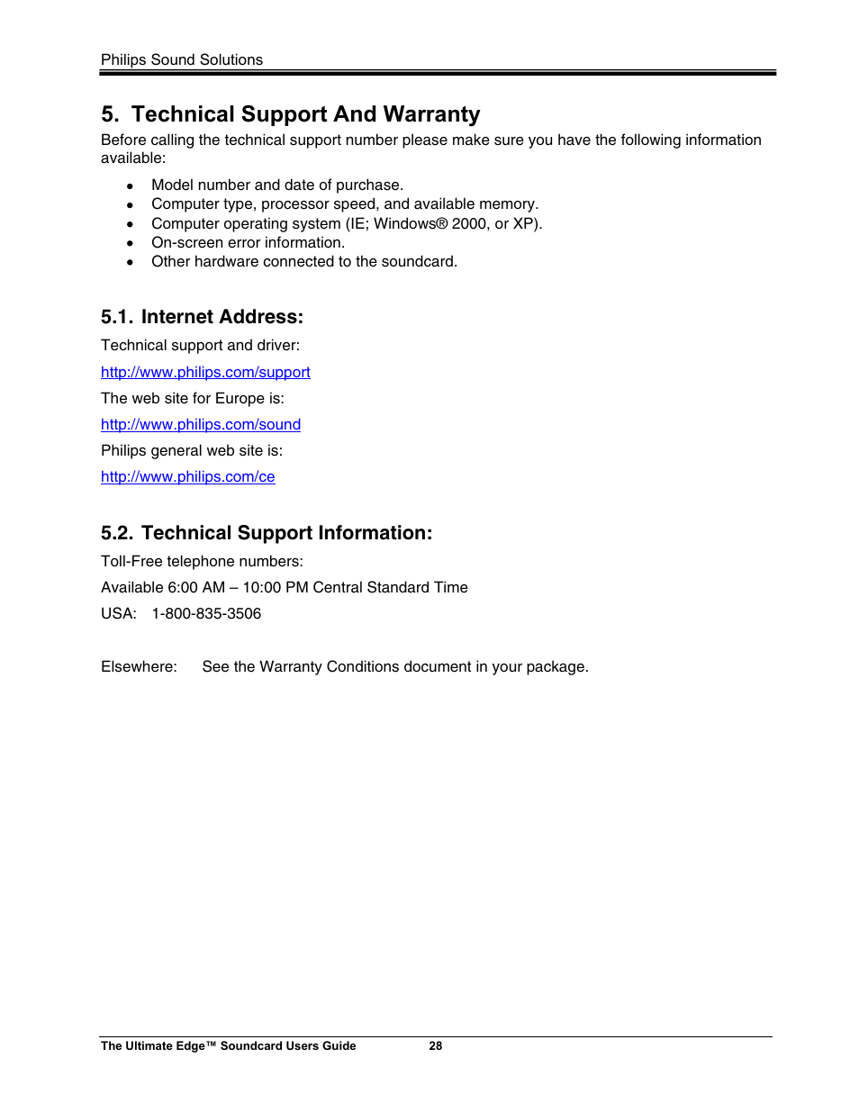 Technical support and warranty | Philips ULTIMATE EDGE 5.1 User Manual | Page 34 / 40