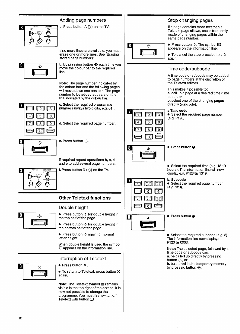 Double height, Interruption of teletext, Time code/subcode | Philips MATCHLINE 33CE7536 User Manual | Page 16 / 23