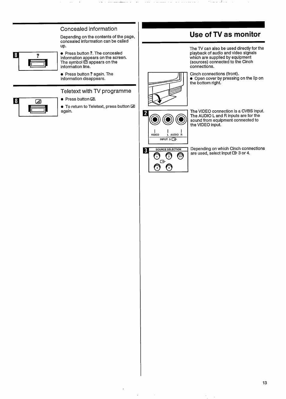 Concealed information, Teletext with tv programme, Use of tv as monitor | Philips MATCHLINE 33CE7536 User Manual | Page 17 / 23