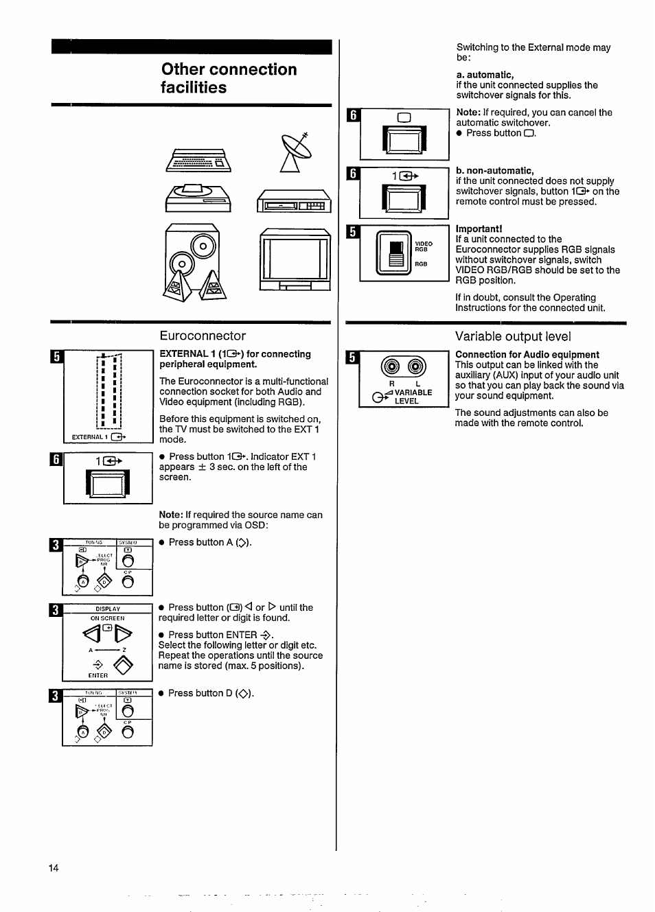 Euroconnector, Variable output level, Other connection facilities | Philips MATCHLINE 33CE7536 User Manual | Page 18 / 23