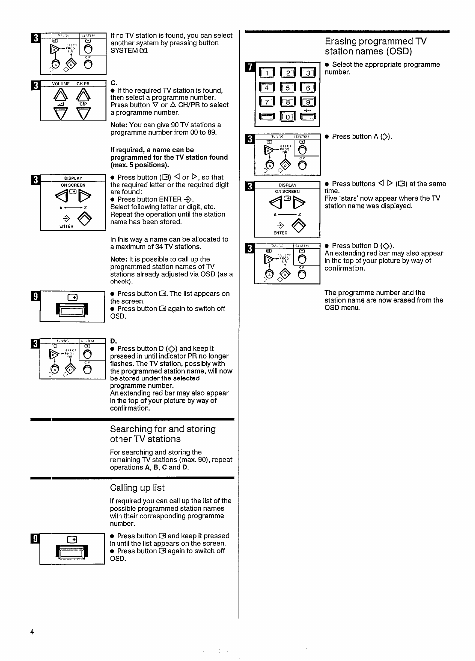 Searching for and storing other tv stations, Calling up list, Erasing programmed tv | Philips MATCHLINE 33CE7536 User Manual | Page 8 / 23