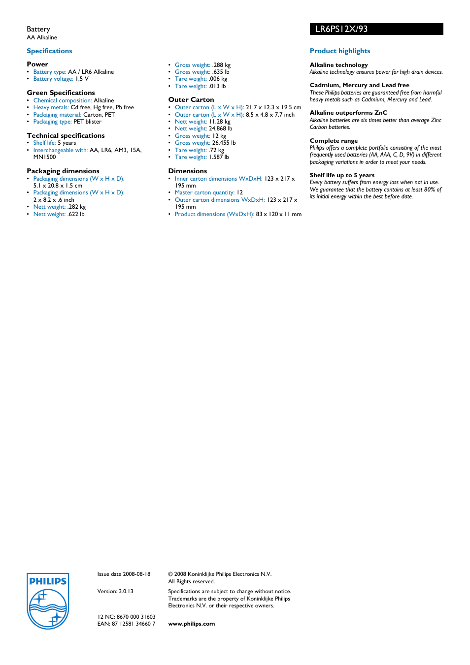 Philips LR6PS12X User Manual | Page 2 / 2