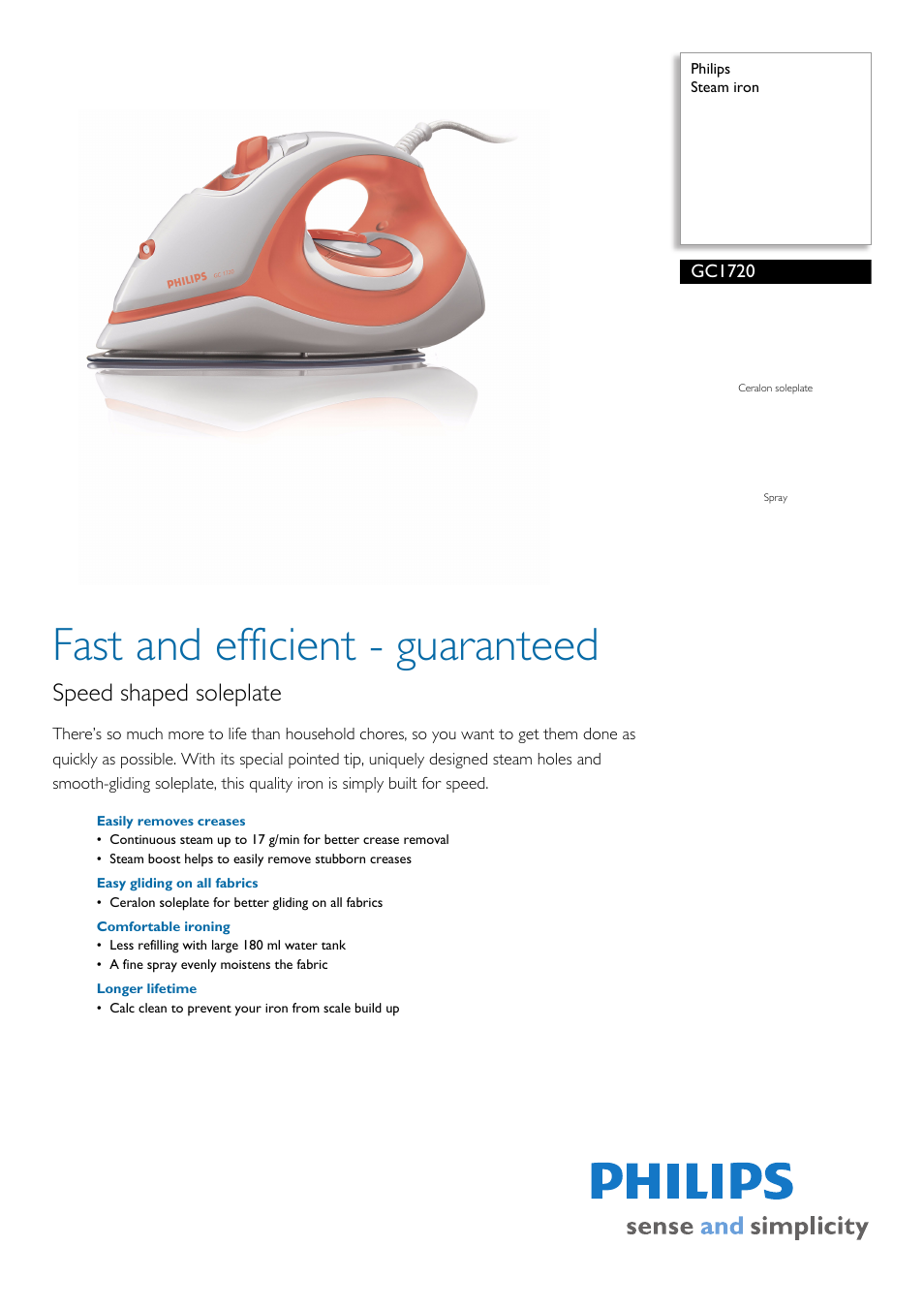 Philips GC1720 User Manual | 2 pages