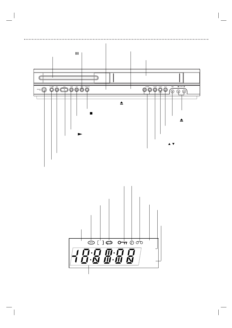 Front panel and display window, Dvd vcr rec tv p | Philips 3834RV0038L User Manual | Page 7 / 41