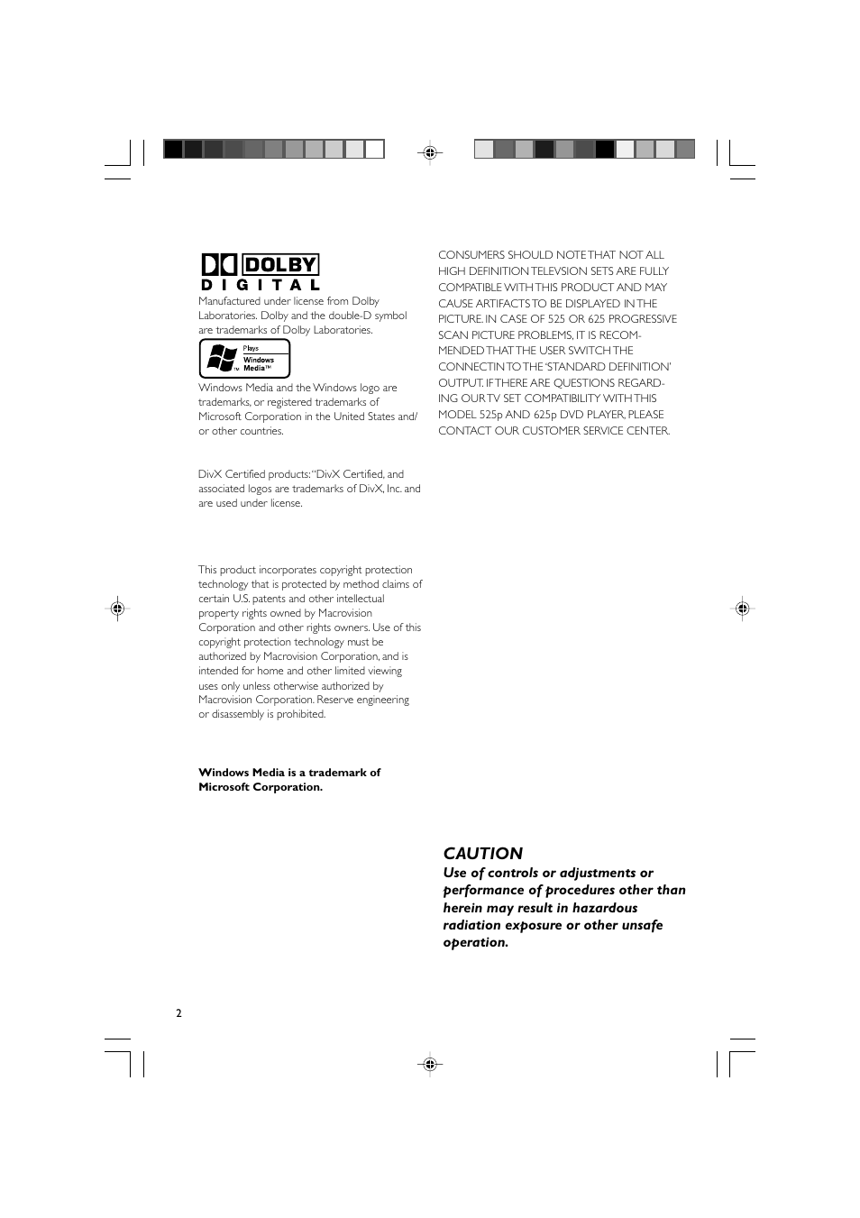 Caution | Philips 625p User Manual | Page 2 / 37