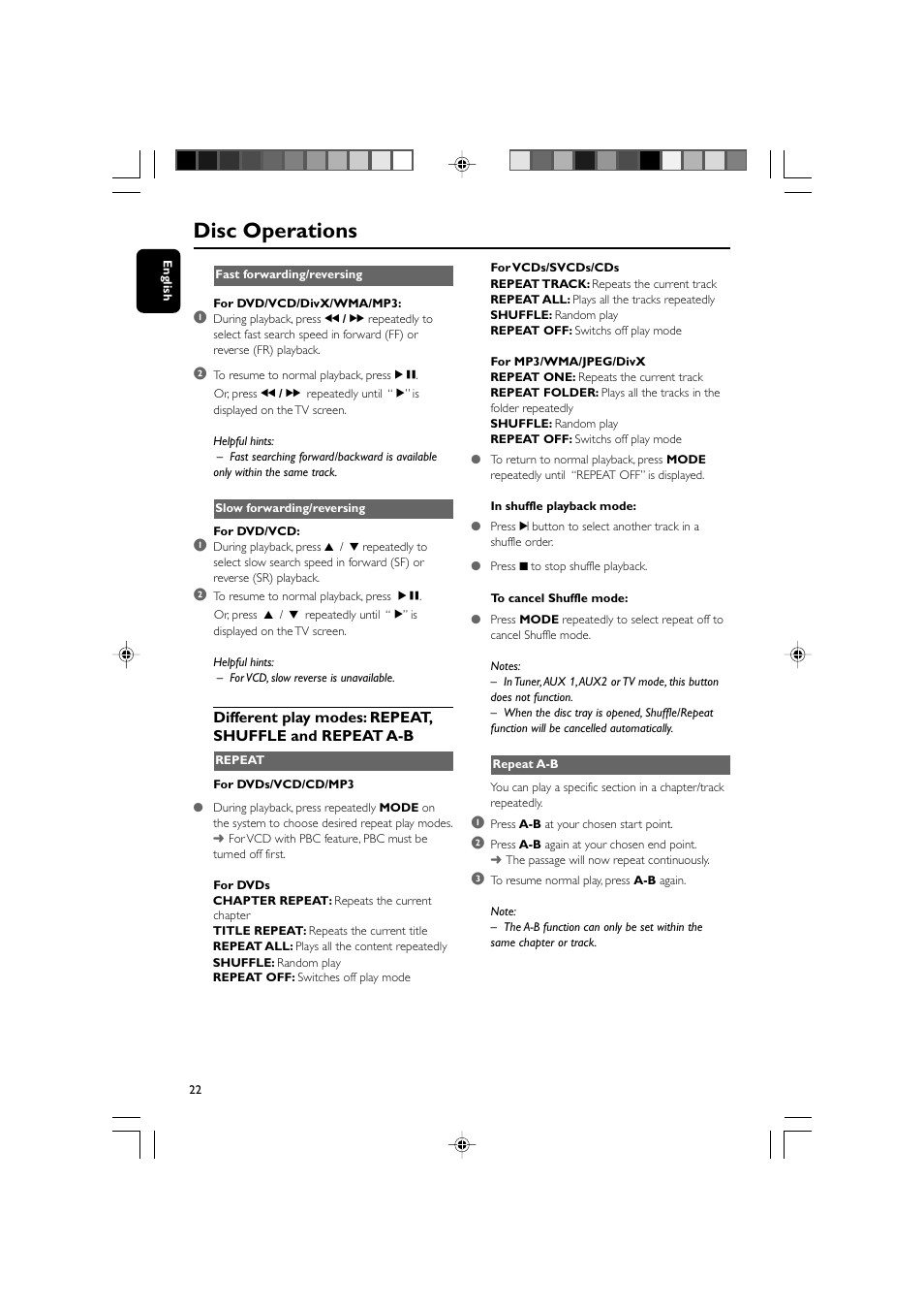 Disc operations | Philips 625p User Manual | Page 22 / 37