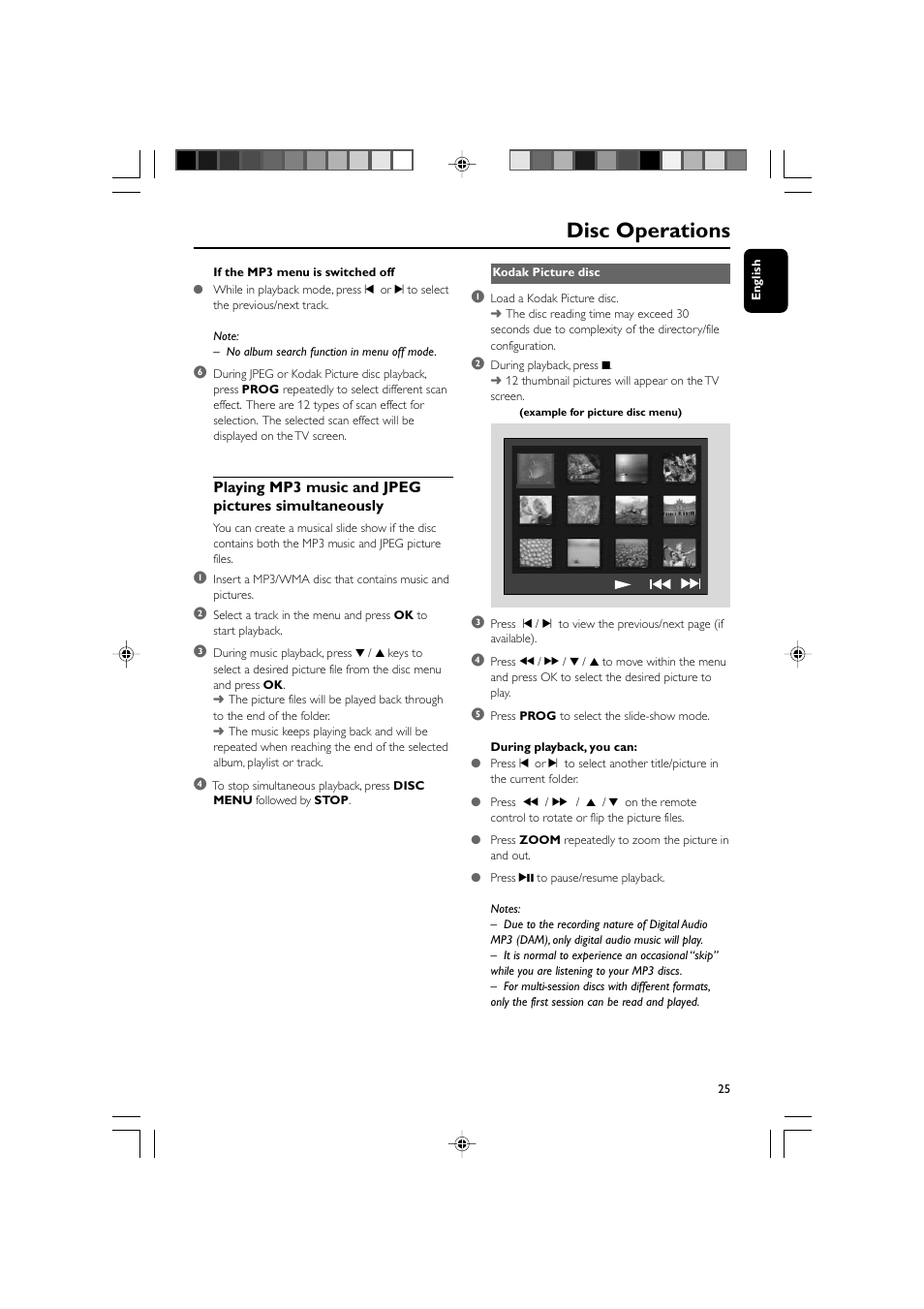 Disc operations | Philips 625p User Manual | Page 25 / 37