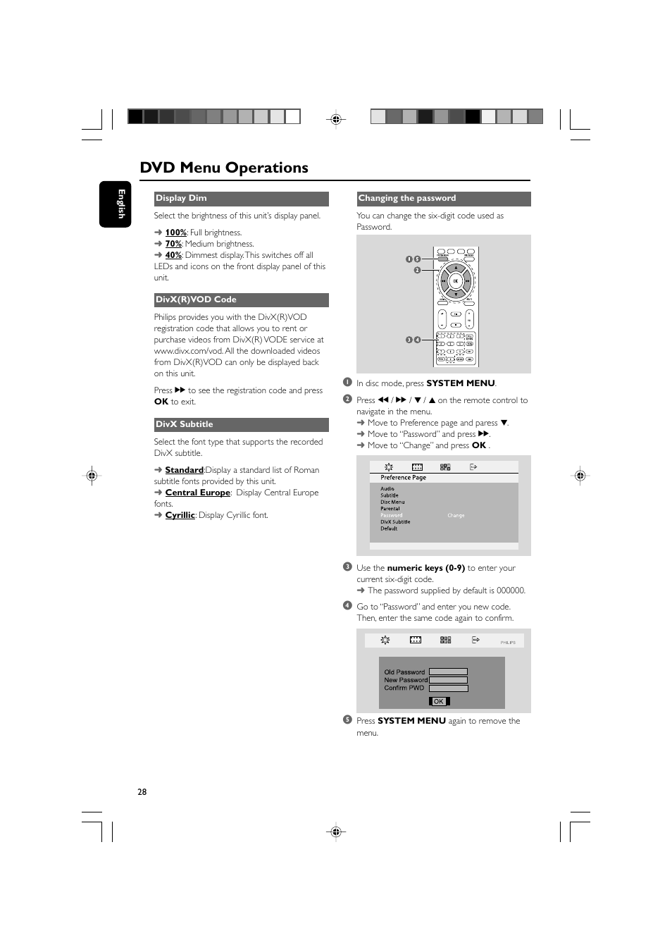 Dvd menu operations | Philips 625p User Manual | Page 28 / 37