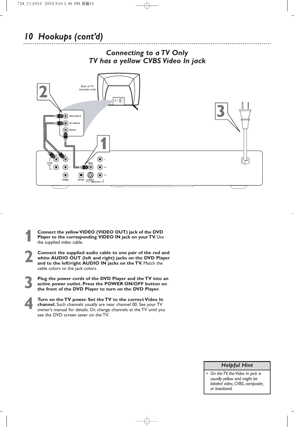 10 hookups (cont’d) | Philips DVD724 User Manual | Page 10 / 48