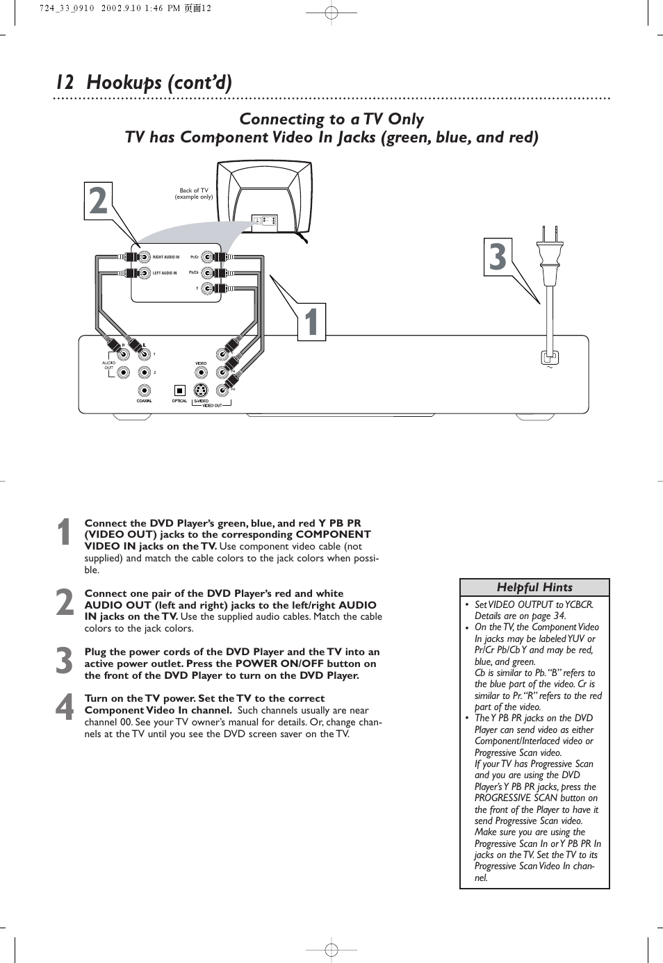 12 hookups (cont’d) | Philips DVD724 User Manual | Page 12 / 48