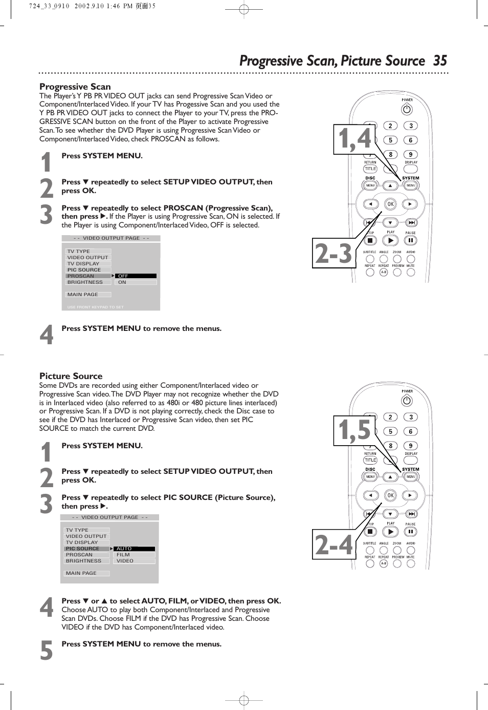 Progressive scan, picture source 35 | Philips DVD724 User Manual | Page 35 / 48