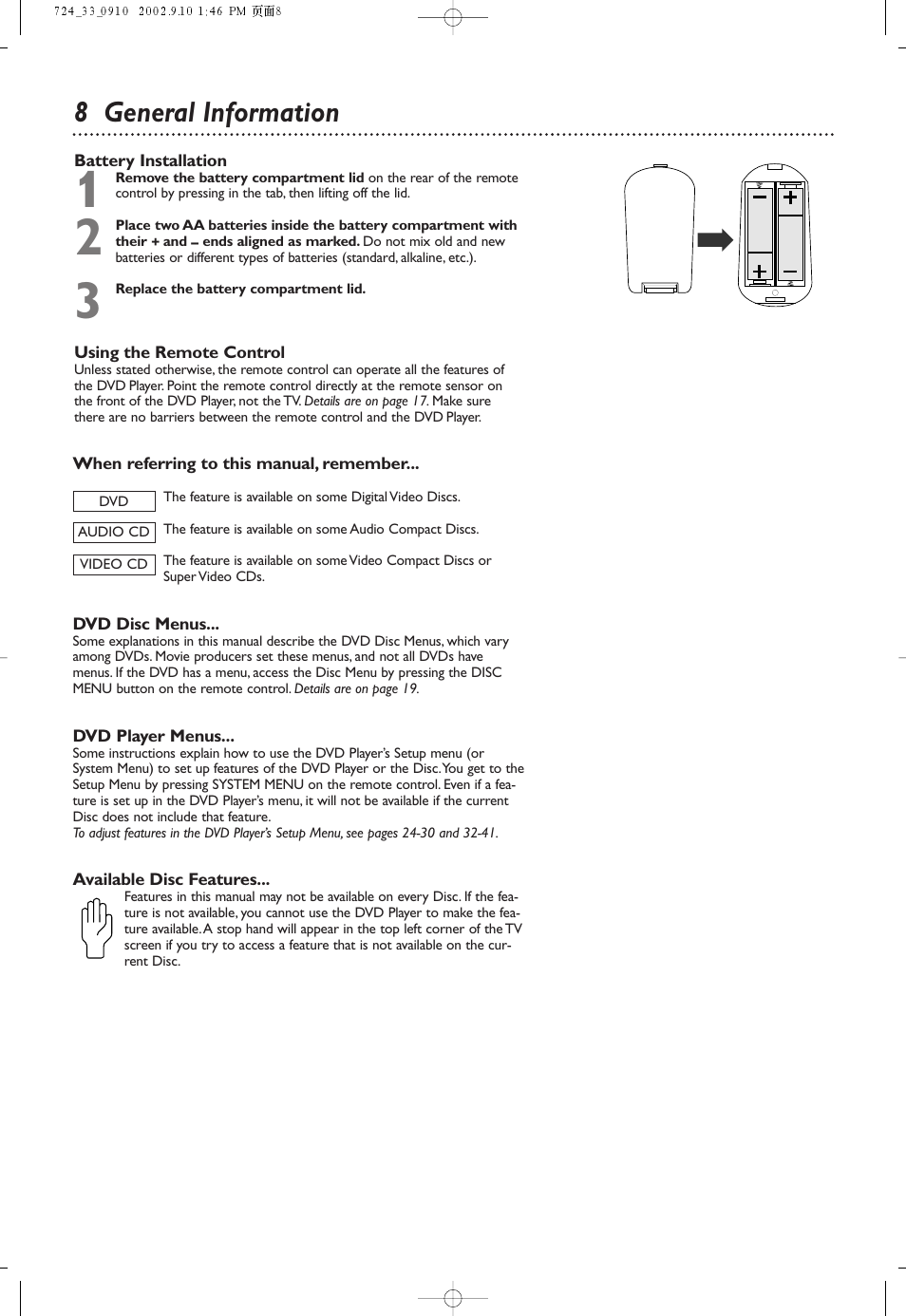 8 general information | Philips DVD724 User Manual | Page 8 / 48