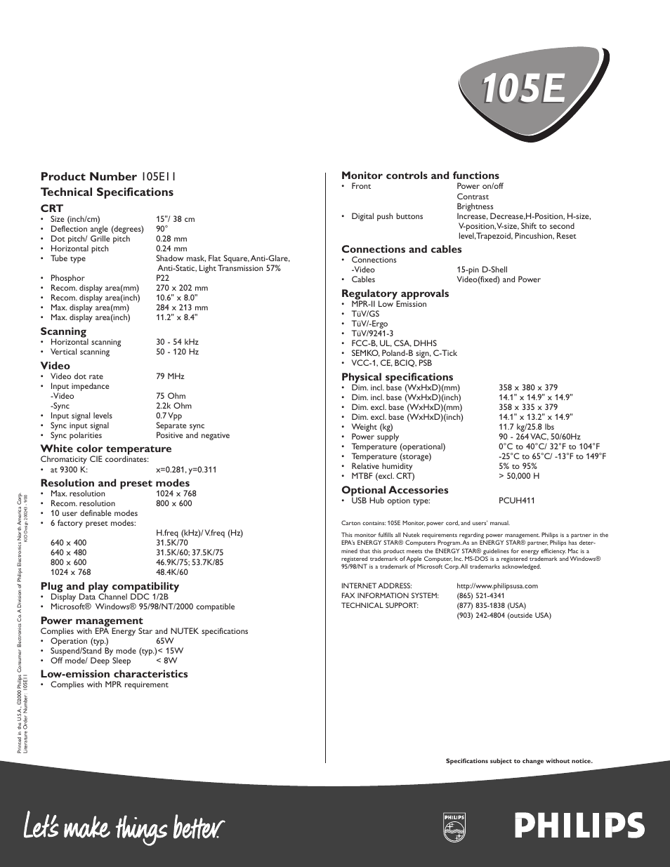 105e | Philips 105E105E User Manual | Page 2 / 2