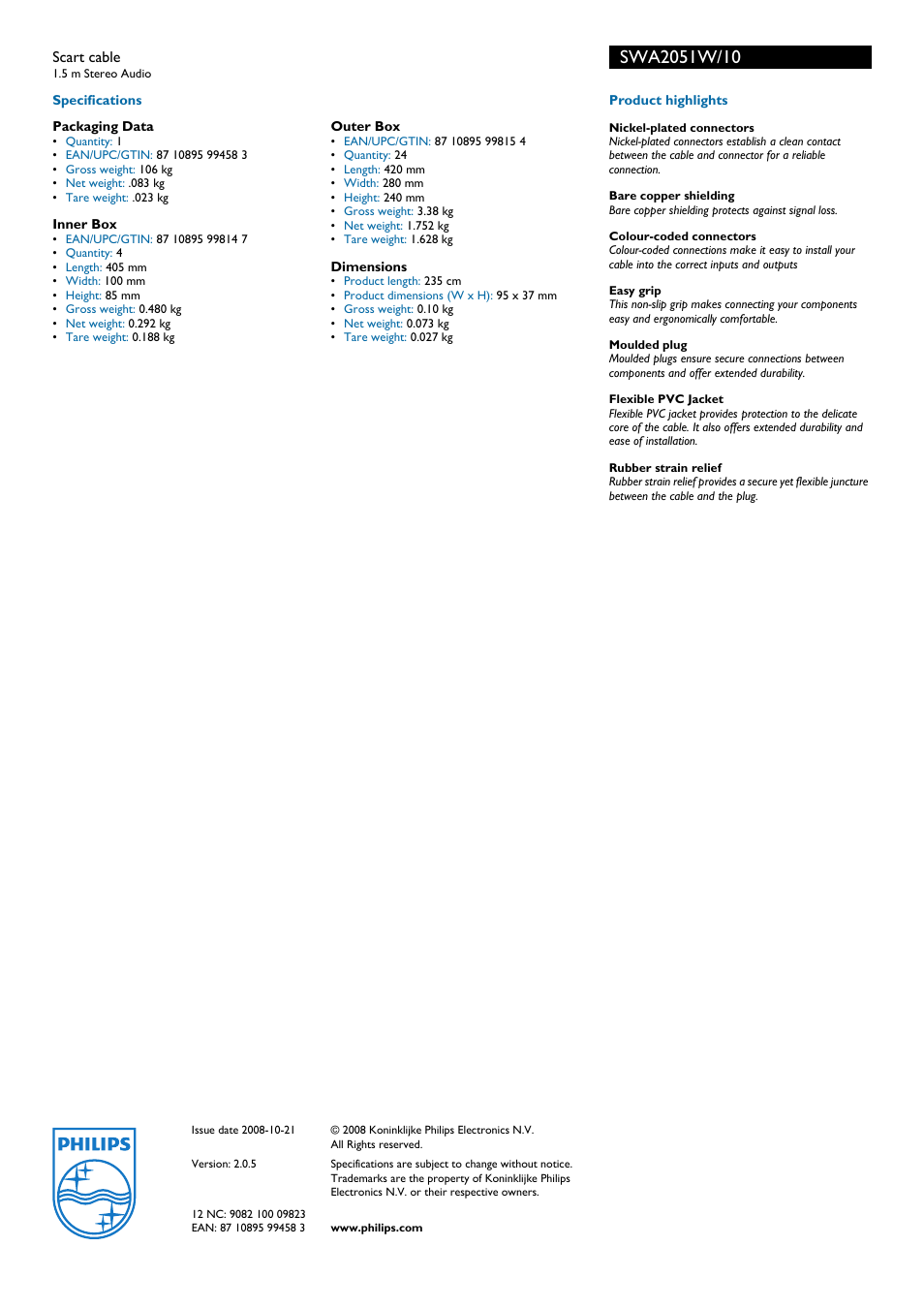 Philips SWA2051W User Manual | Page 2 / 2