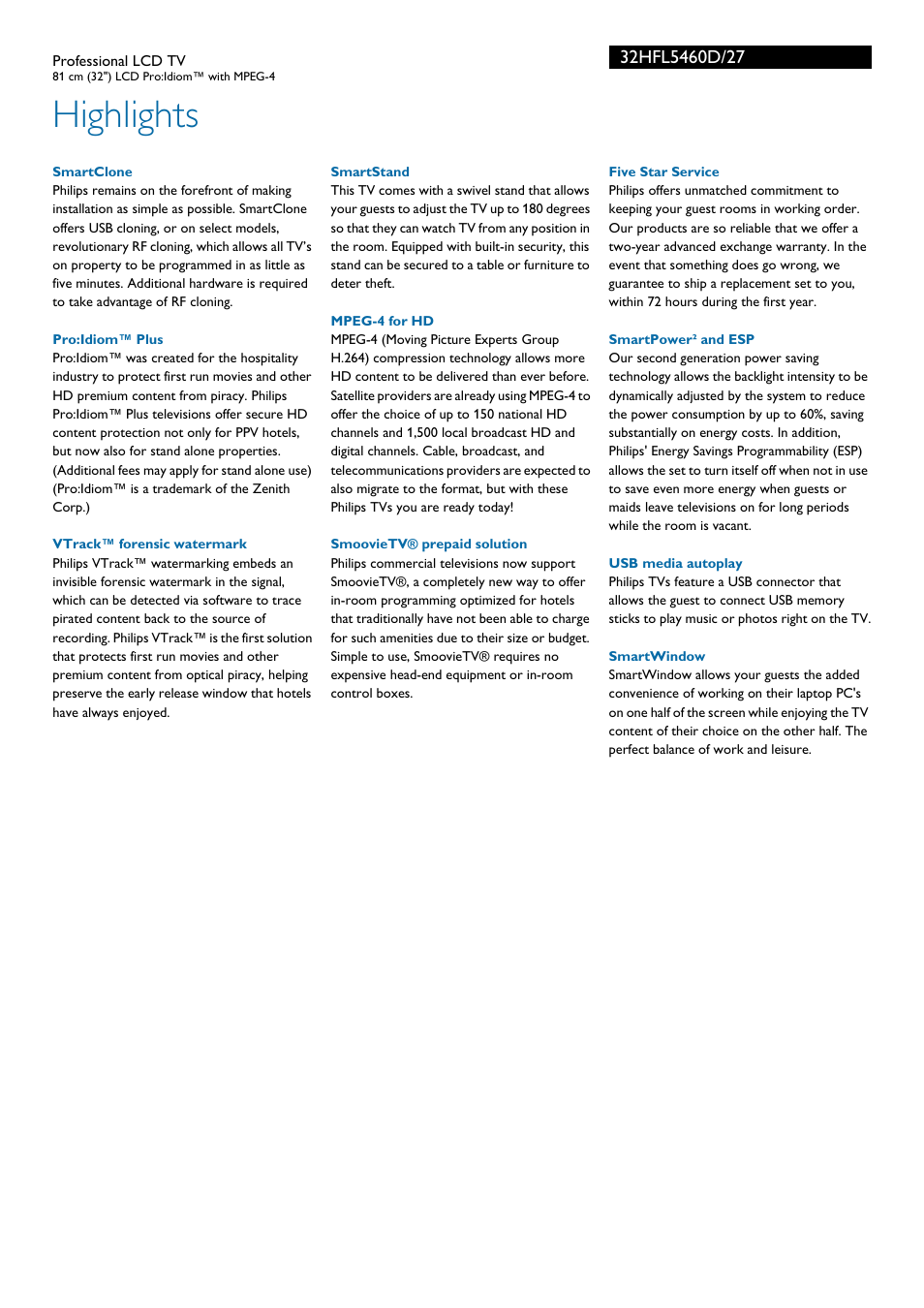 Highlights | Philips 32HFL5460D User Manual | Page 2 / 3