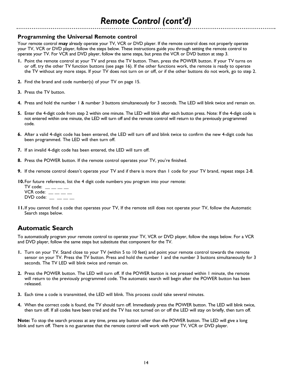 Remote control (cont’d), Automatic search | Philips DSX 5500 User Manual | Page 14 / 36