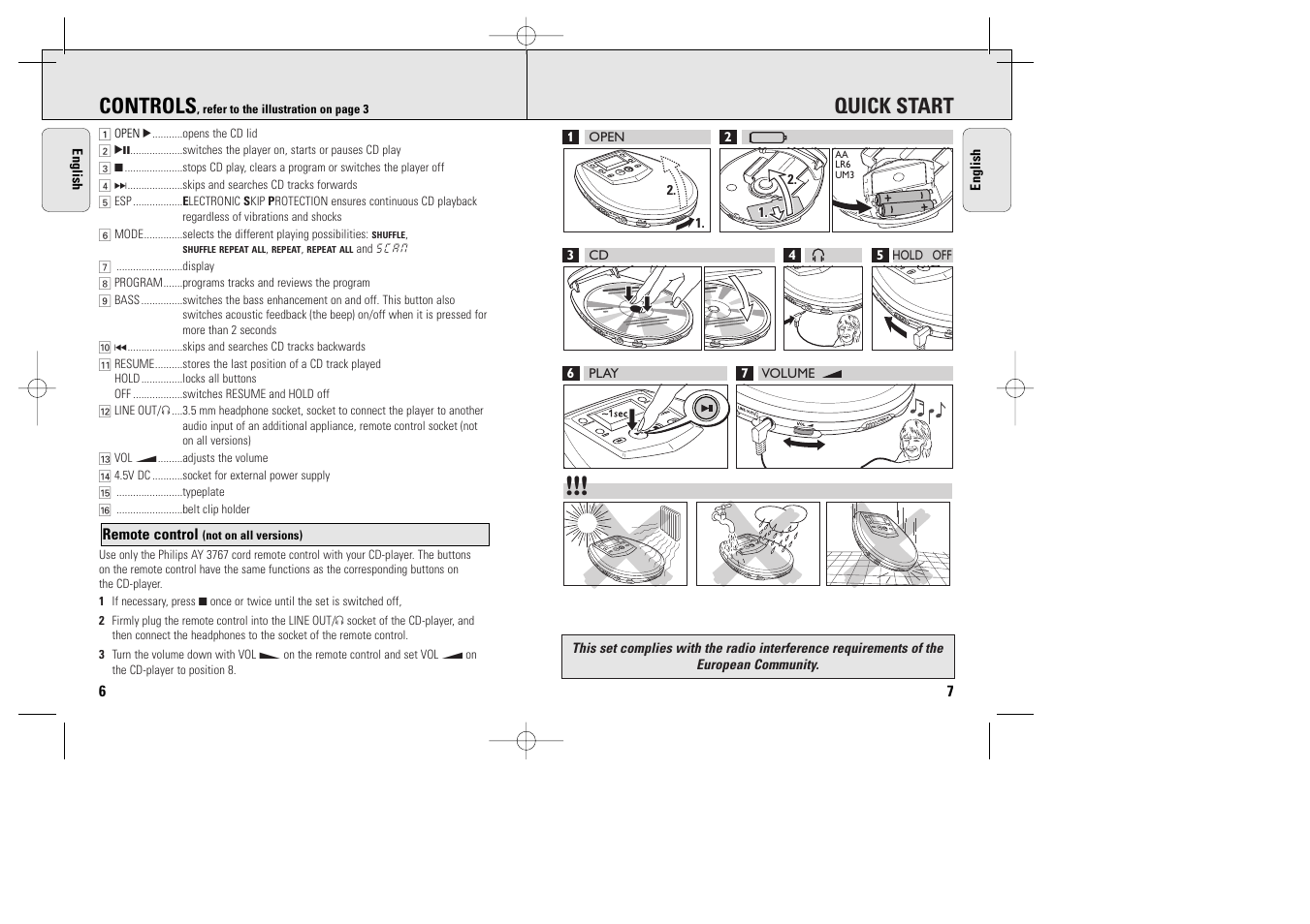 Controls, Quick start | Philips AX5002 User Manual | Page 5 / 12