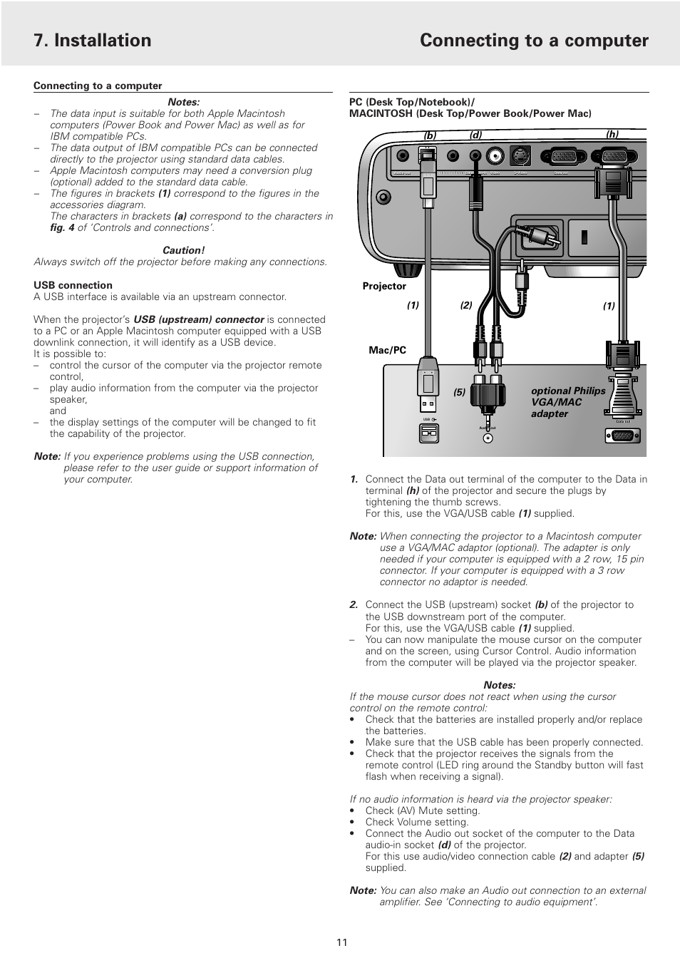 Connecting to a computer, Installation | Philips cBright 2 Series User Manual | Page 11 / 23