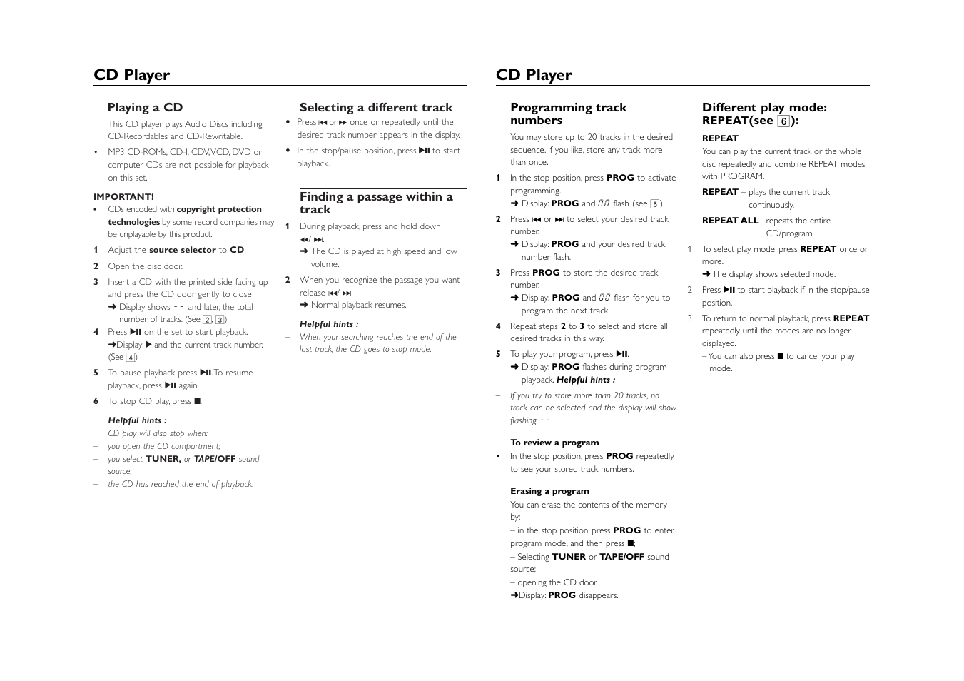 Cd player | Philips AZ1017 User Manual | Page 4 / 6