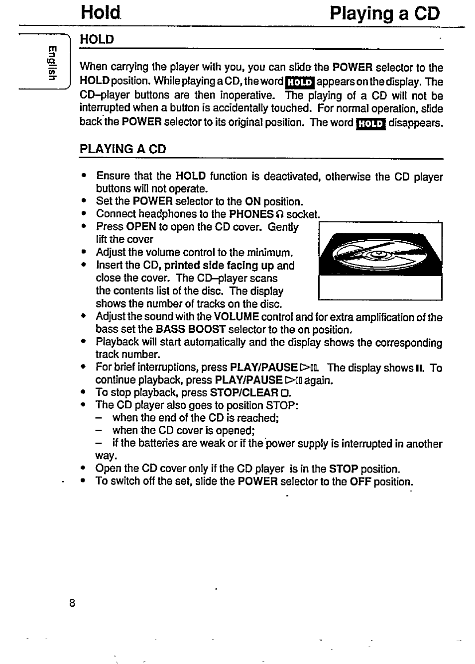 Hold playing a cd | Philips RD5050/18 User Manual | Page 8 / 13