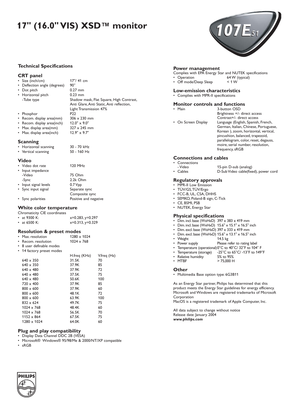 107e | Philips 107E51 User Manual | Page 2 / 2